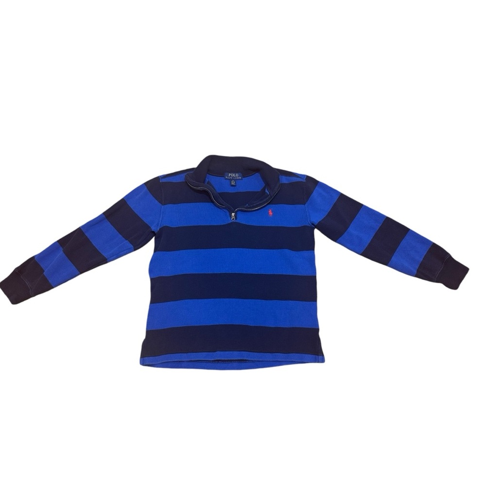 Polo Ralph Lauren Boys L/S 1/4 Zip Stripe Shirt, Navy/Royal Blue, Size M (10-12)